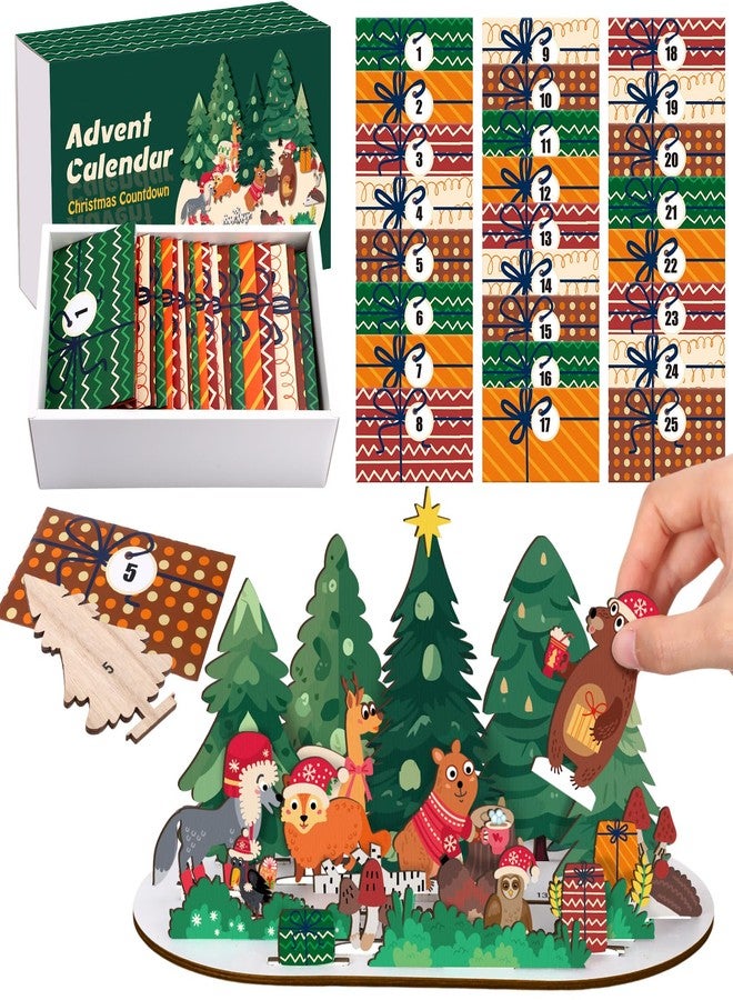 Colingmill Wooden Advent Calendar 2025 Christmas Countdown Gift Set with 25 Gift Envelopes for Table Window Decor Shelves Table Centerpieces Decoration(Woodland Animals) - Image 1